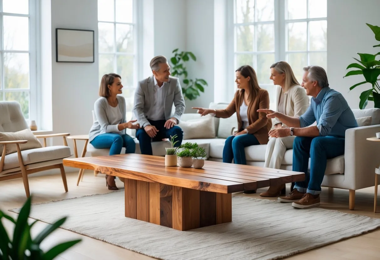 Familie ved sofabord